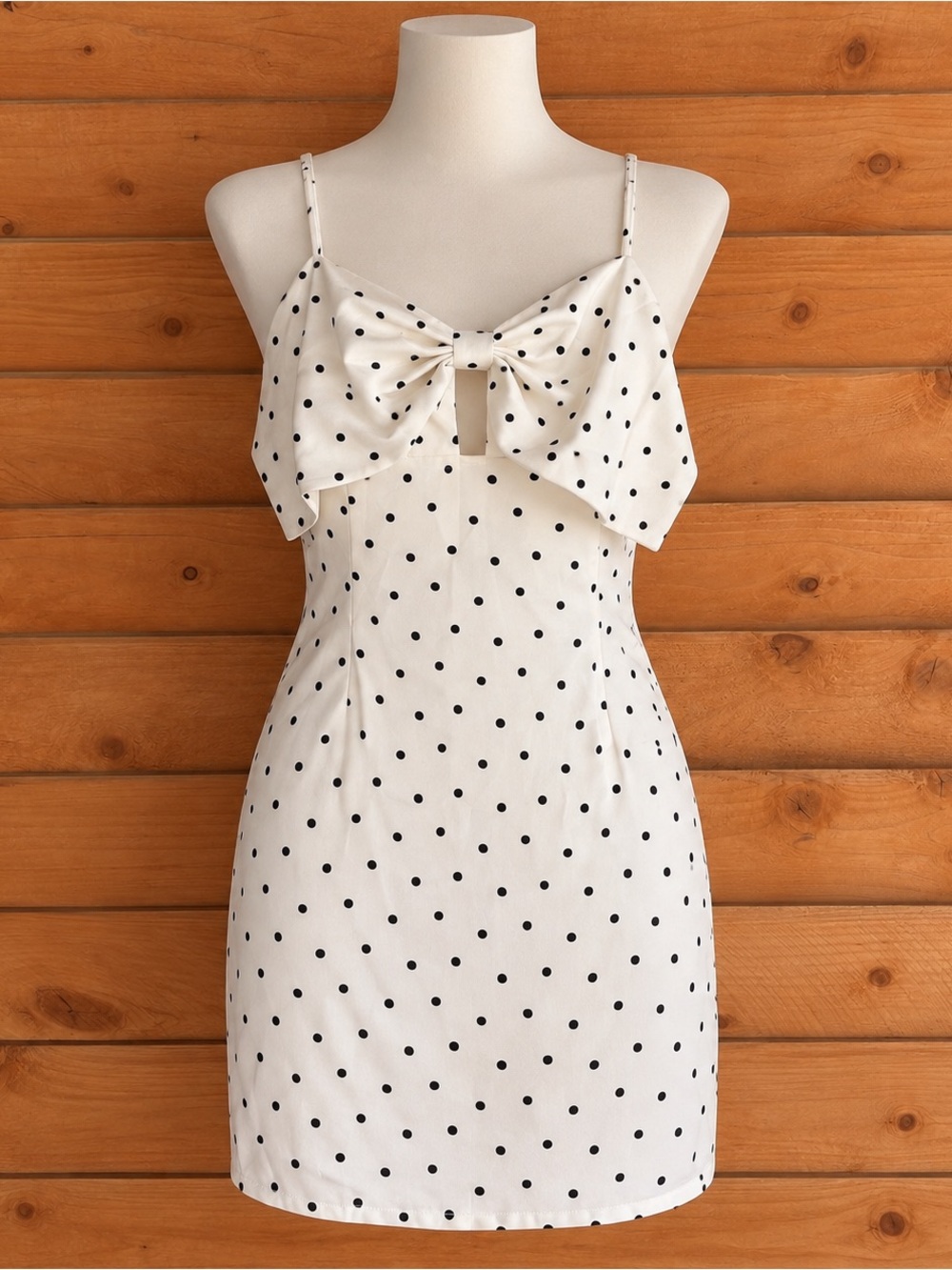 wild fable White & Black Polka Dot Bow-Front Mini Dress